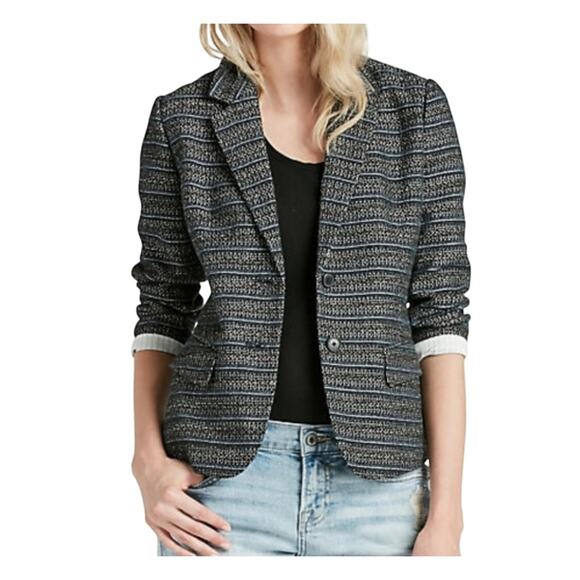 Lucky Brand Womens Navy Tweed Blazer with button closure and full lining, Size 4 - Picture 1 of 7
